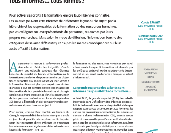 Formation. L’information différenciée des salariés sur leurs possibilités de se former crée des inégalités d’accès à la formation