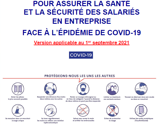 La dernière version du protocole sanitaire en entreprise, datée du 1er septembre 2021, est en ligne