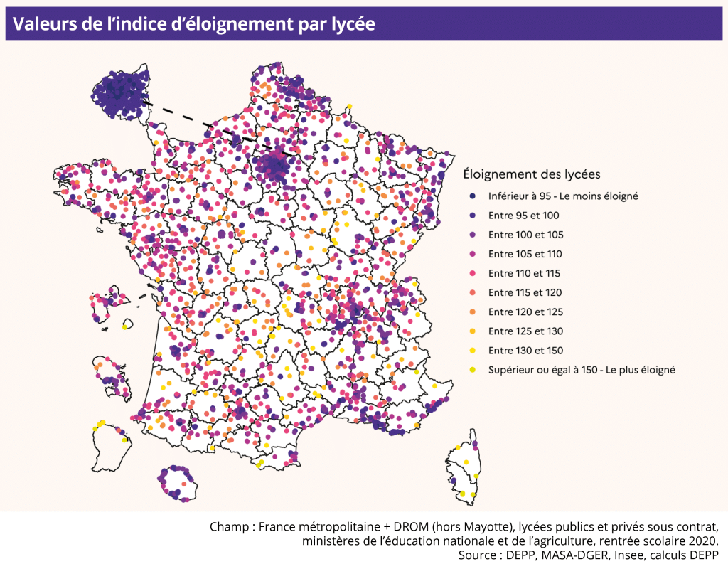 Valeurs de l’indice d’éloignement par lycée